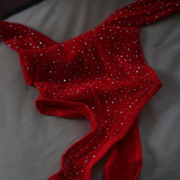 NWOT Red Rhinestone Fishnet Bodysuit. - Picture 5 of 8